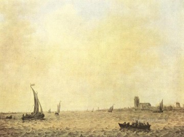 ボート Painting - アウデ・マース船の海景から見たドルドレヒトの眺め ヤン・ファン・ホイエン